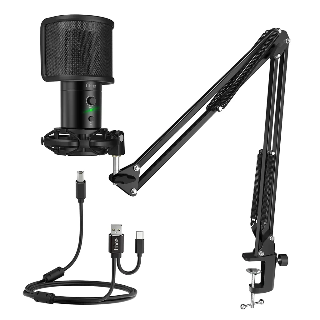 Fifine T683 USB Microphone Bundle with Mute Button, Volume Dial & Monitoring Jack for PC, Mac, Mobile
