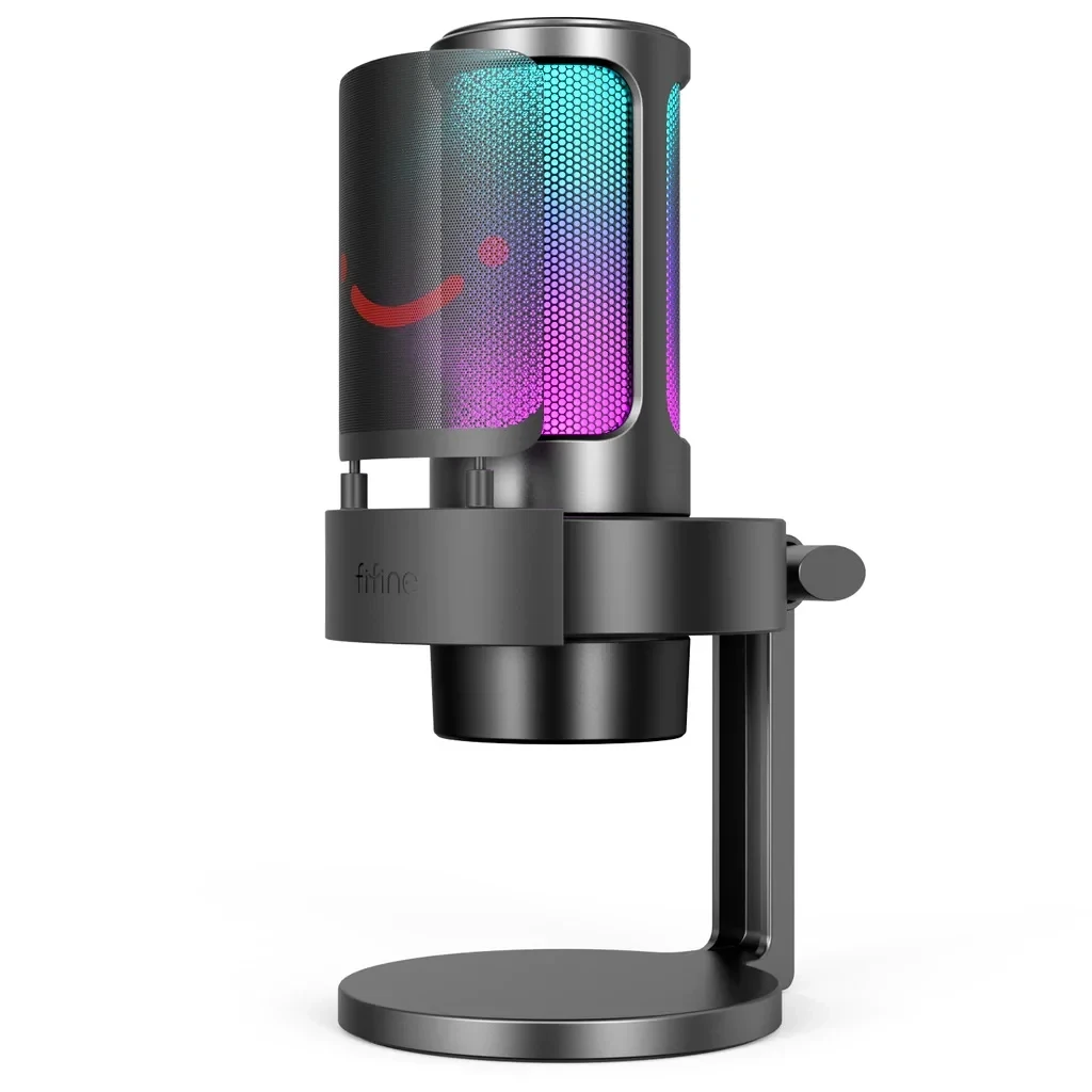 Fifine AmpliGame A8 Gaming Microphone, USB PC Mic for Streaming, Podcasts, Recording, Condenser Computer Desktop Mic on Mac/PS4/PS5, with RGB Control, Mute Touch, Headphone Jack, Pop Filter, Stand
