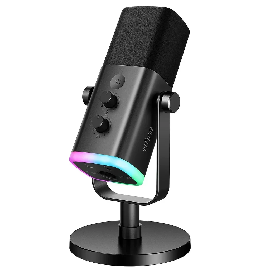 Fifine Ampligame AM8 USB/XLR Dynamic Microphone with Touch Mute, Headphone Jack & I/O Controls for PC, PS5/4, Mixer & Gaming